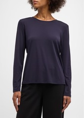 Eileen Fisher Long-Sleeve Crewneck Silk Jersey Top