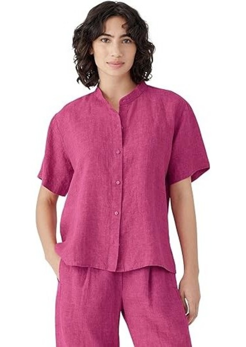 Eileen Fisher Mandarin Collar Short Sleeve Shirt