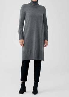 Eileen Fisher Merino Jersey Turtleneck Dress In Regenerative Wool In Ash