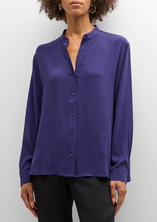 Eileen Fisher Missy Silk Georgette Crepe Mandarin Collar Shirt