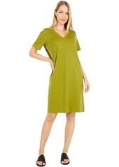 Eileen Fisher Organic Cotton Stretch Jersey V-Neck Short Sleeve Dress