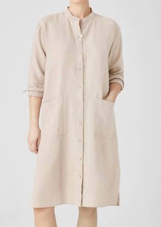 Eileen Fisher Organic Linen Mandarin Collar Dress In Undyed Natural