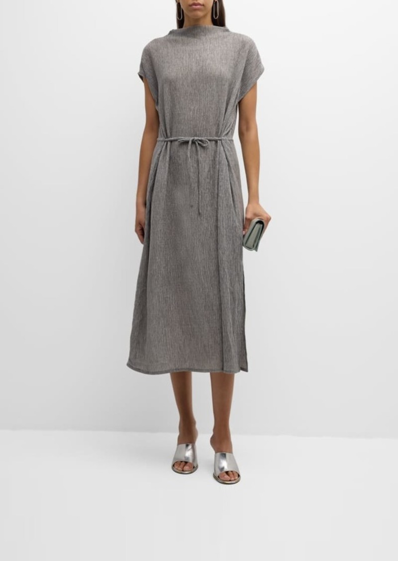 Eileen Fisher Petite Crinkled Funnel-Neck Midi Dress