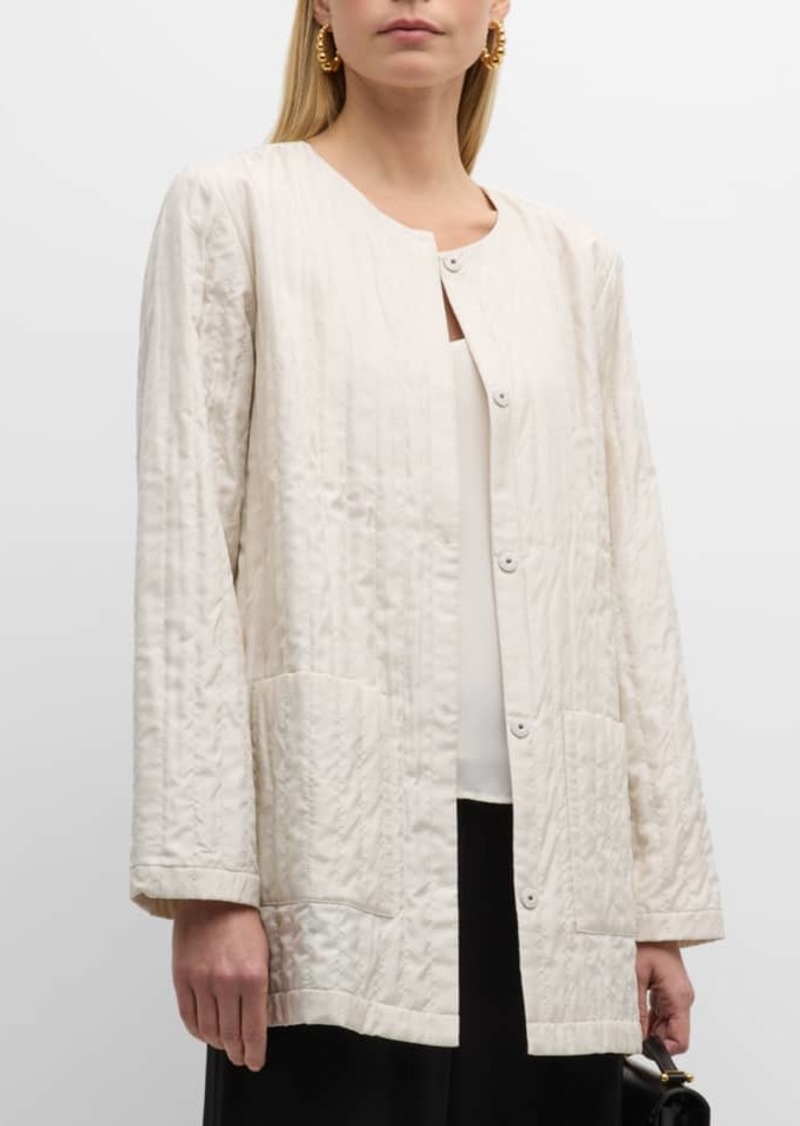 Eileen Fisher Petite Quilted Snap-Front Silk Jacket