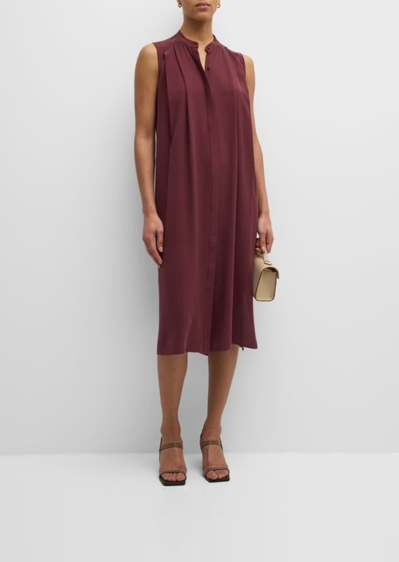 Eileen Fisher Pleated Silk Georgette Crepe Midi Shirtdress