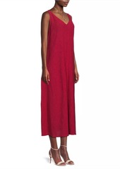 Eileen Fisher Plisse V-Neck Midi-Dress