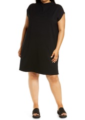 Eileen Fisher Stretch Cotton Funnel Neck Dress in Black at Nordstrom