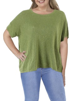 Eileen Fisher Plus Womens Organic Linen Jewel Neck Pullover Sweater