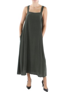 Eileen Fisher Plus Womens Silk Square Neck Midi Dress