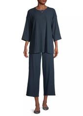 Eileen Fisher Rib-Knit Cropped Wide-Leg Pants