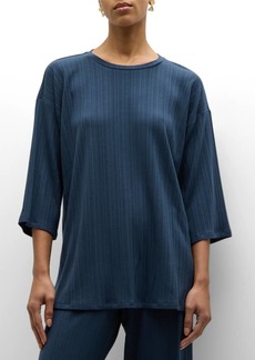 Eileen Fisher Ribbed 3/4-Sleeve Side-Slit Tunic