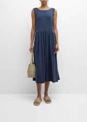 Eileen Fisher Ruched Scoop-Neck Jersey Midi Dress