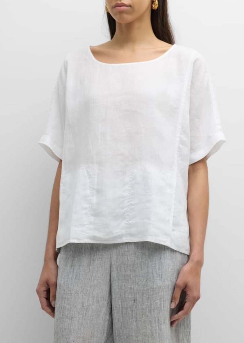 Eileen Fisher Scoop-Neck Handkerchief Organic Linen Top