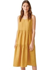 Eileen Fisher Scoop Neck Tiered Dress in Washed Organic Linen Delave