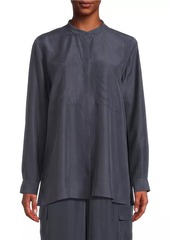 Eileen Fisher Silk Band-Collar Blouse