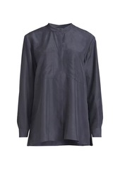 Eileen Fisher Silk Band-Collar Blouse