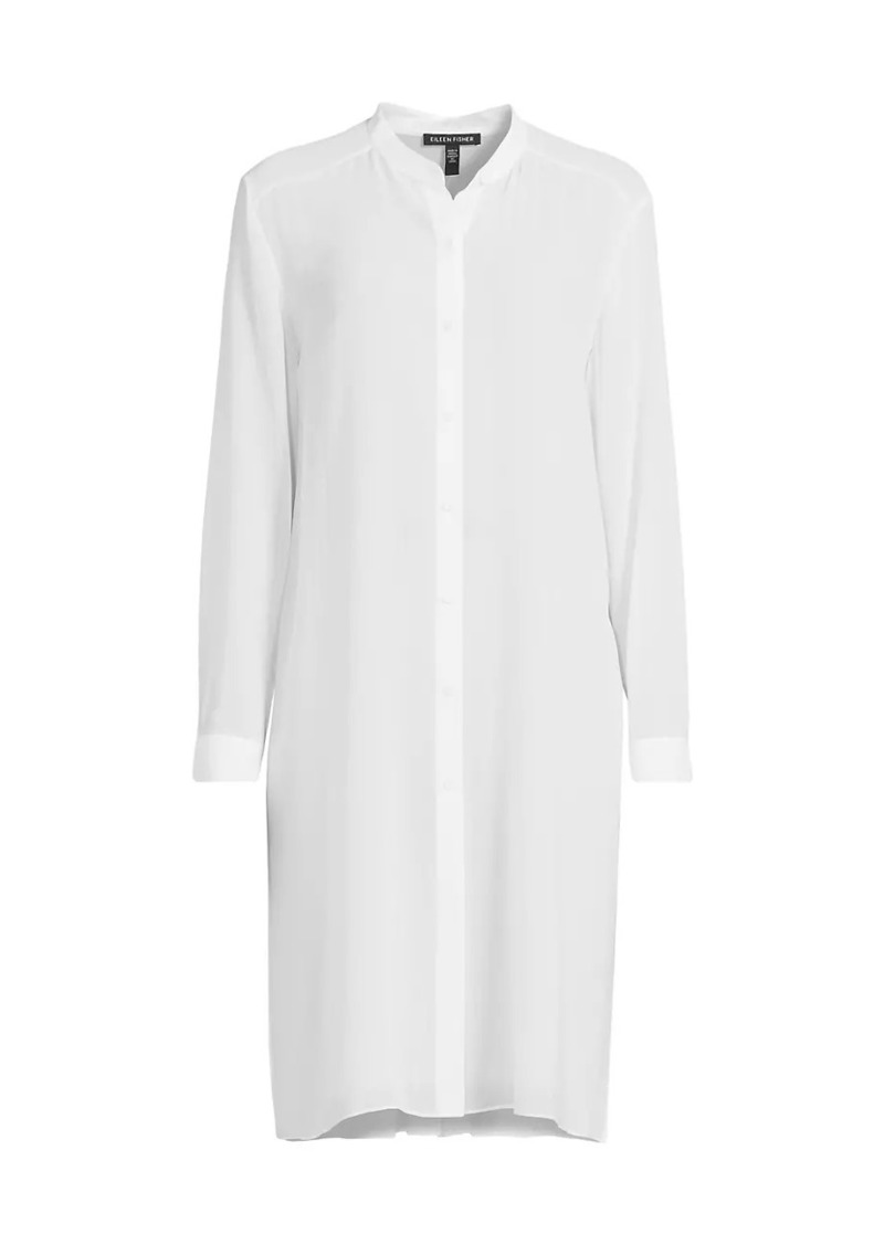 Eileen Fisher Silk Band-Collar Tunic Shirt