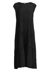 Eileen Fisher Silk Tiered Pleated Midi Dress