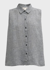 Eileen Fisher Sleeveless Gingham Organic Linen Shirt