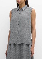 Eileen Fisher Sleeveless Gingham Organic Linen Shirt