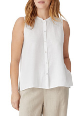 Eileen Fisher Stand Collar Linen Sleeveless Shirt