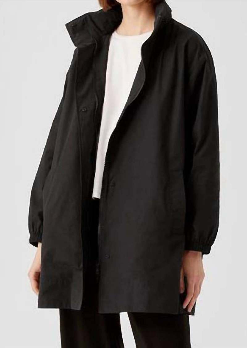 Eileen Fisher Stand Collar Long Coat In Black