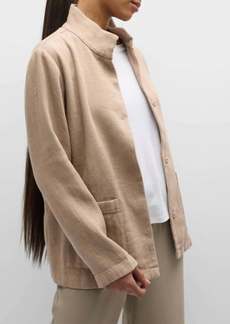 Eileen Fisher Stand Collar Snap Front Jacket In Wheat