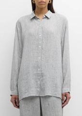 Eileen Fisher Striped Button-Down Organic Linen Shirt