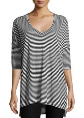Eileen Fisher Striped Organic Linen Jersey V-Neck Tunic