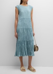 Eileen Fisher Tiered A-Line Crinkled Silk Midi Dress