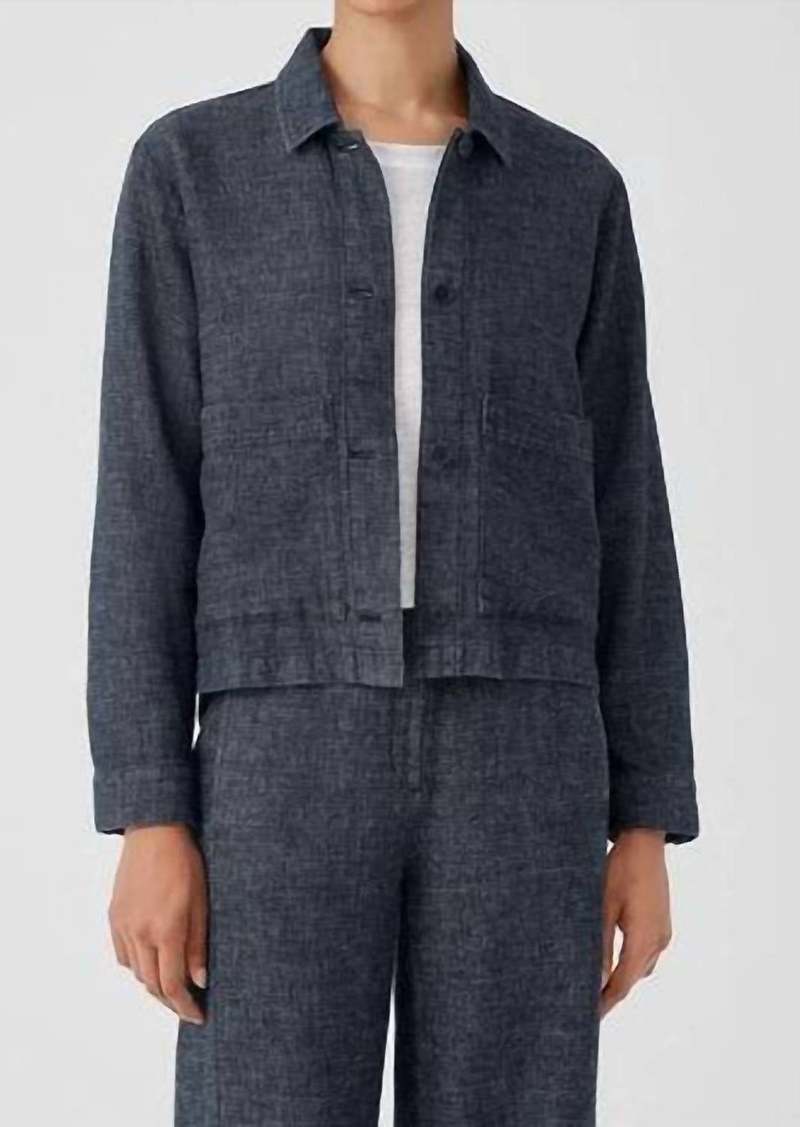 Eileen Fisher Tweedy Hemp Cotton Classic Collar Jacket In Denim