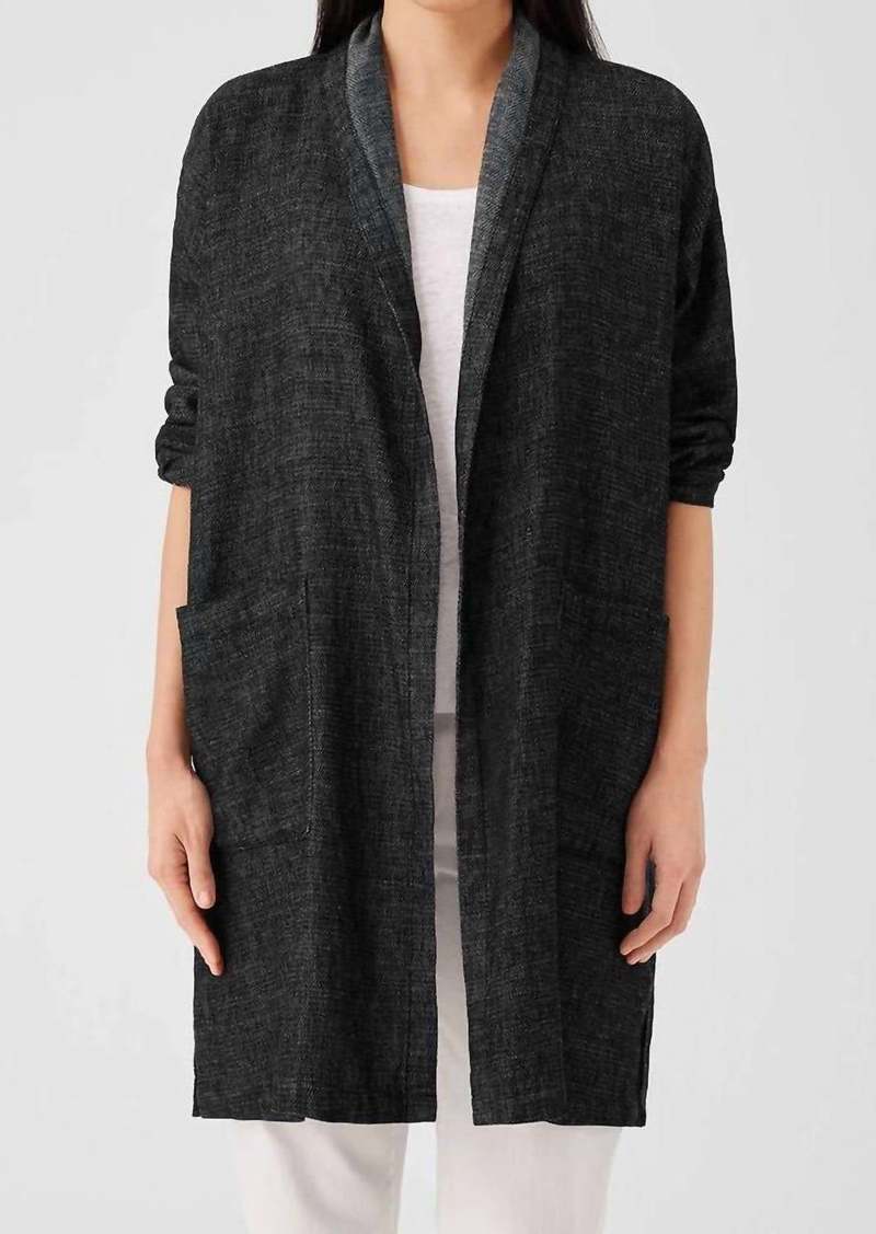Eileen Fisher Tweedy Hemp Cotton High Collar Coat In Black