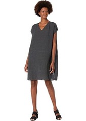 Eileen Fisher V-Neck Knee Length Dress in Puckered Organic Linen