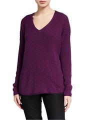 Eileen Fisher V-Neck Long-Sleeve Variegated Rib Sweater