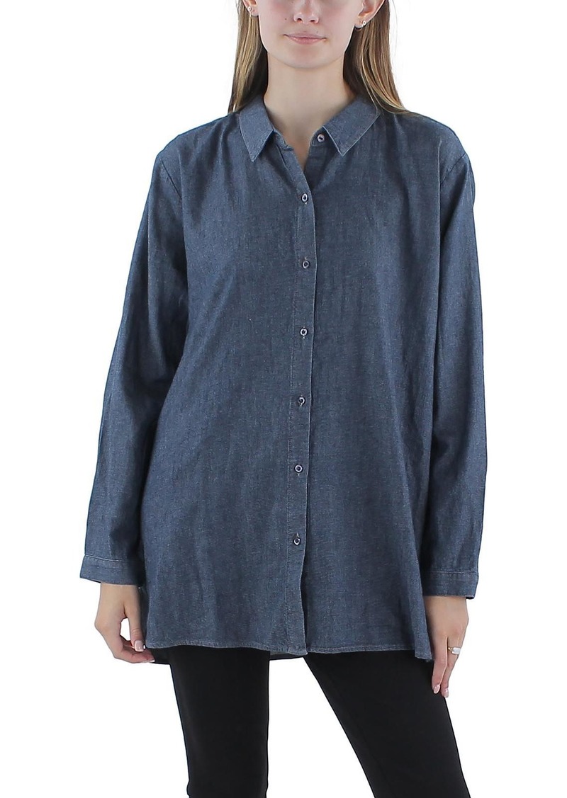 Eileen Fisher Womens Button Organic Cotton Button-Down Top