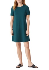Eileen Fisher Crewneck Short Sleeve Stretch Organic Cotton Dress