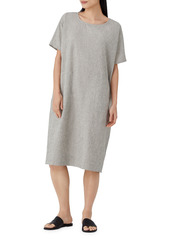 Eileen Fisher Fine Stripe Organic Cotton & Linen Shift Dress in Black/Soft White at Nordstrom
