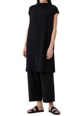 Eileen Fisher Funnel Neck Stretch Organic Cotton Dress in Black at Nordstrom