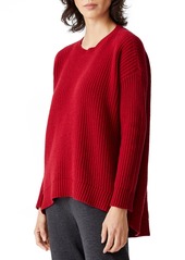 Eileen Fisher High/Low Recycled Cashmere & Wool Sweater in Ruby at Nordstrom