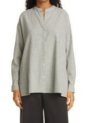 Eileen Fisher Mandarin Collar Organic Cotton Blend Tunic Shirt