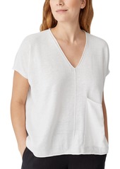 Eileen Fisher Short Sleeve Organic Linen & Cotton Boxy Sweater in White at Nordstrom