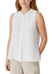 Women's Eileen Fisher Stand Collar Sleeveless Linen Shirt