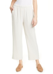 Eileen Fisher Straight Leg Silk Ankle Pants in Bone at Nordstrom