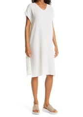 Eileen Fisher Textured Stripe Organic Cotton Boxy Dress in White at Nordstrom