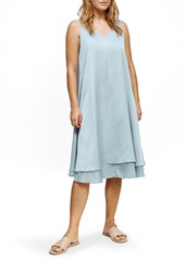 Eileen Fisher V-Neck Tiered Silk & Organic Cotton Dress