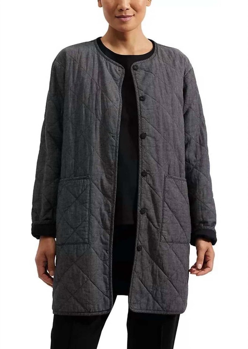 Eileen Fisher Women's Long Quilted Cotton Coat In Black