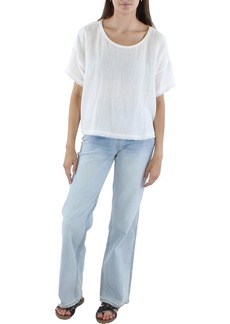 Eileen Fisher Womens Organic Cotton Frayed Blouse