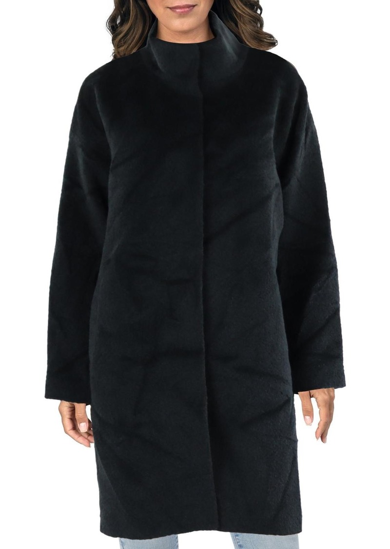 Eileen Fisher Womens Stand Collar Midi Wool Coat