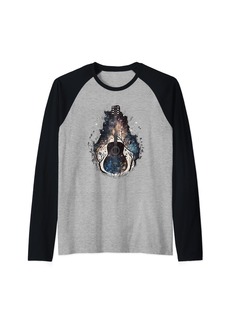 Electric Acoustic Guitar Nature and Stars in Music Cosmos Forest Raglan Baseball Tee