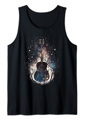 Electric Acoustic Guitar Nature and Stars in Music Cosmos Forest Tank Top